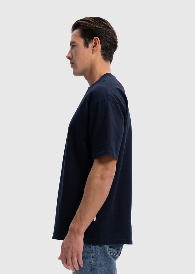 Schweres, übergroßes Premium-T-Shirt – Marineblau