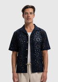 Chemise en crochet à fleurs - Bleu marine