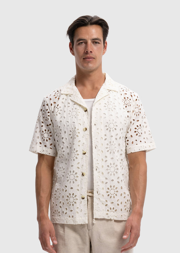 Flower Crochet Shirt - White Sand
