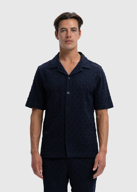 Crochet Sunrise Shirt - Navy Blue
