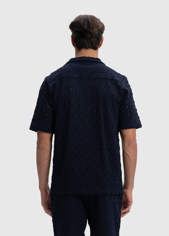 Chemisier au crochet motif lever de soleil - Bleu marine