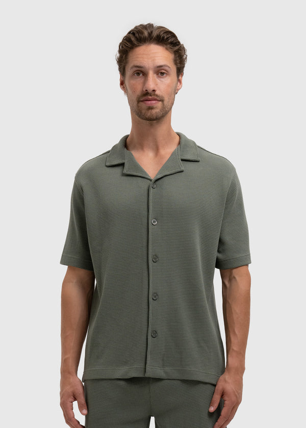 Waffle Shirt- Dark Sage Green