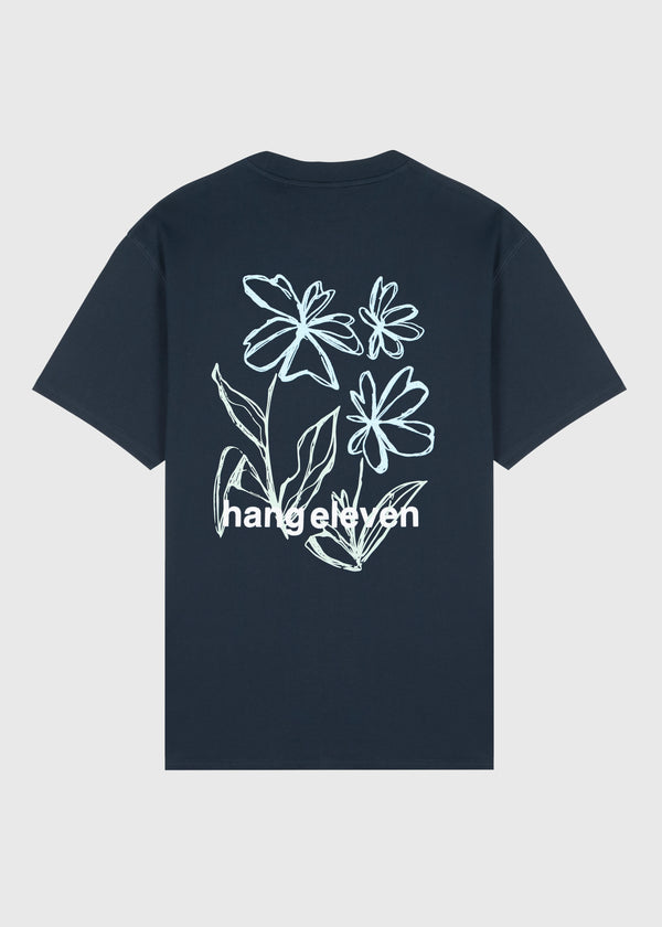 Outline Flower Tee - Navy Blue