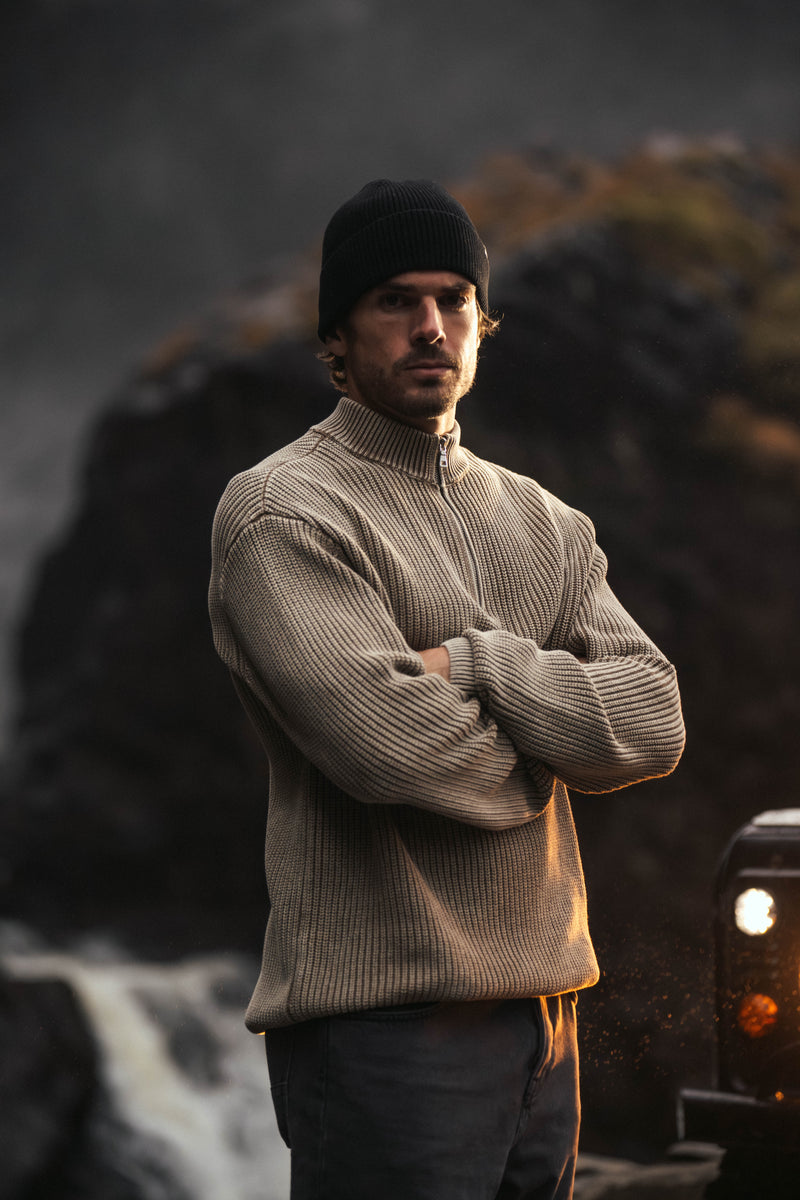 Washed Half Zip Knit - Dark Sand