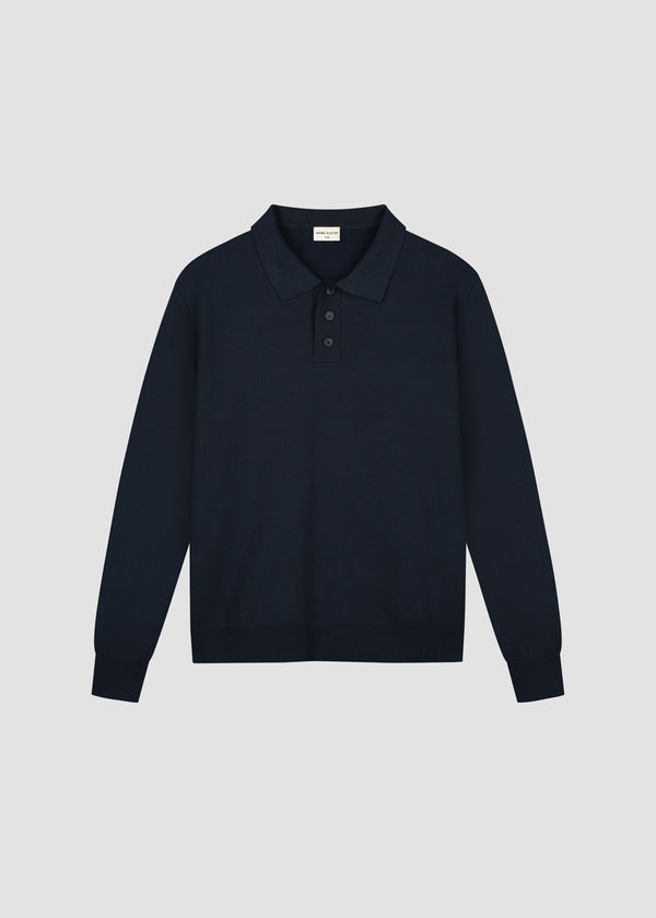 Knitted Polo Longsleeve - Navy Blue