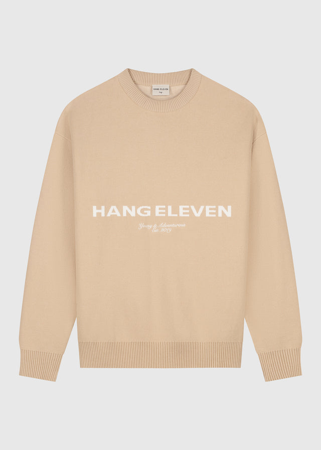 Strickpullover mit schwerem Logo – Sand