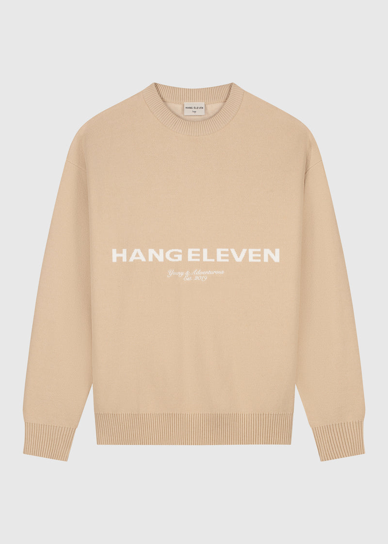 Col rond en tricot à gros logo - Sable