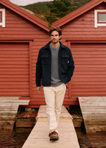 Herringbone Zip Overshirt - Navy