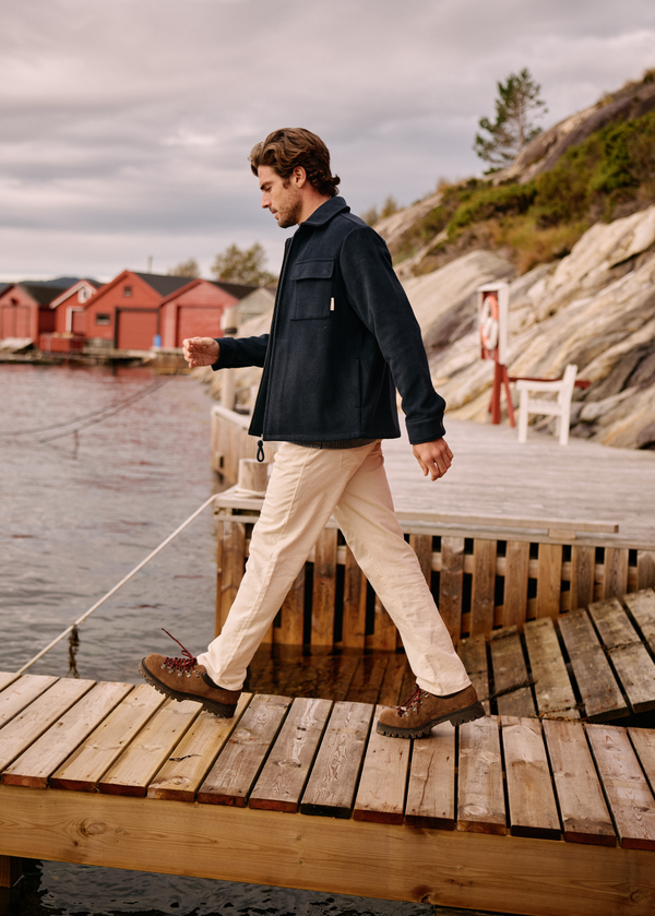 Herringbone Zip Overshirt - Navy