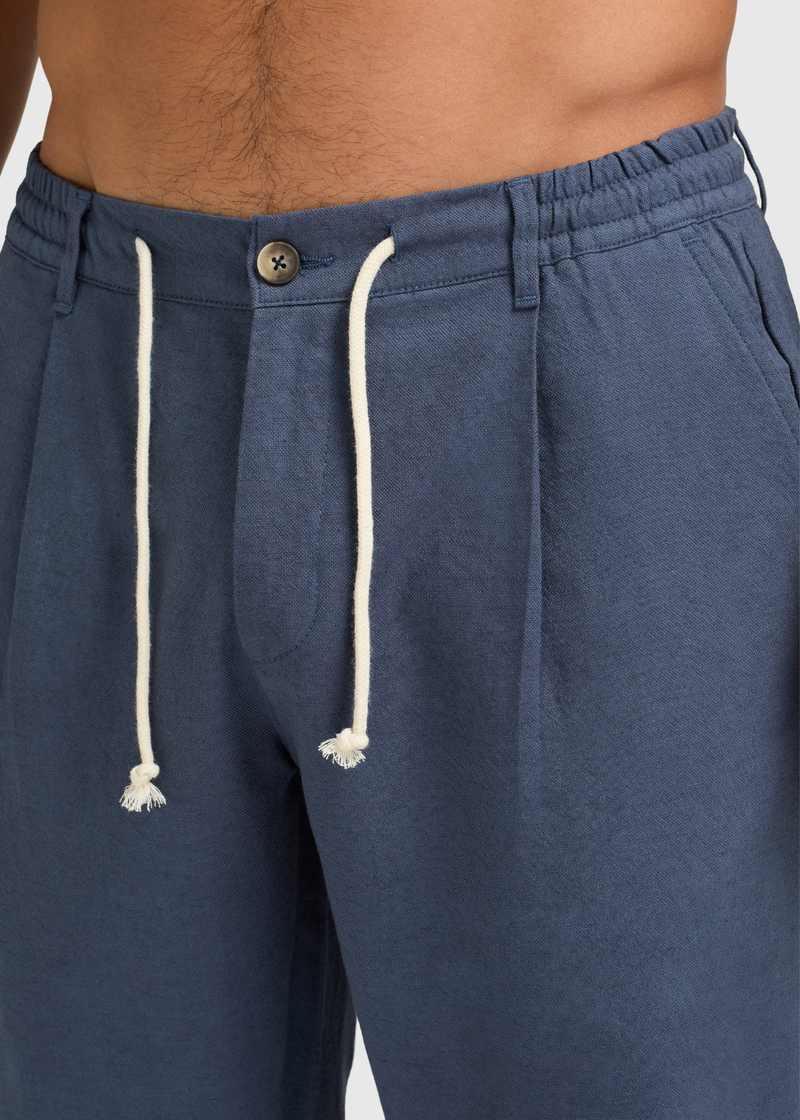 The Pleated Linen Pants - Navy Blue