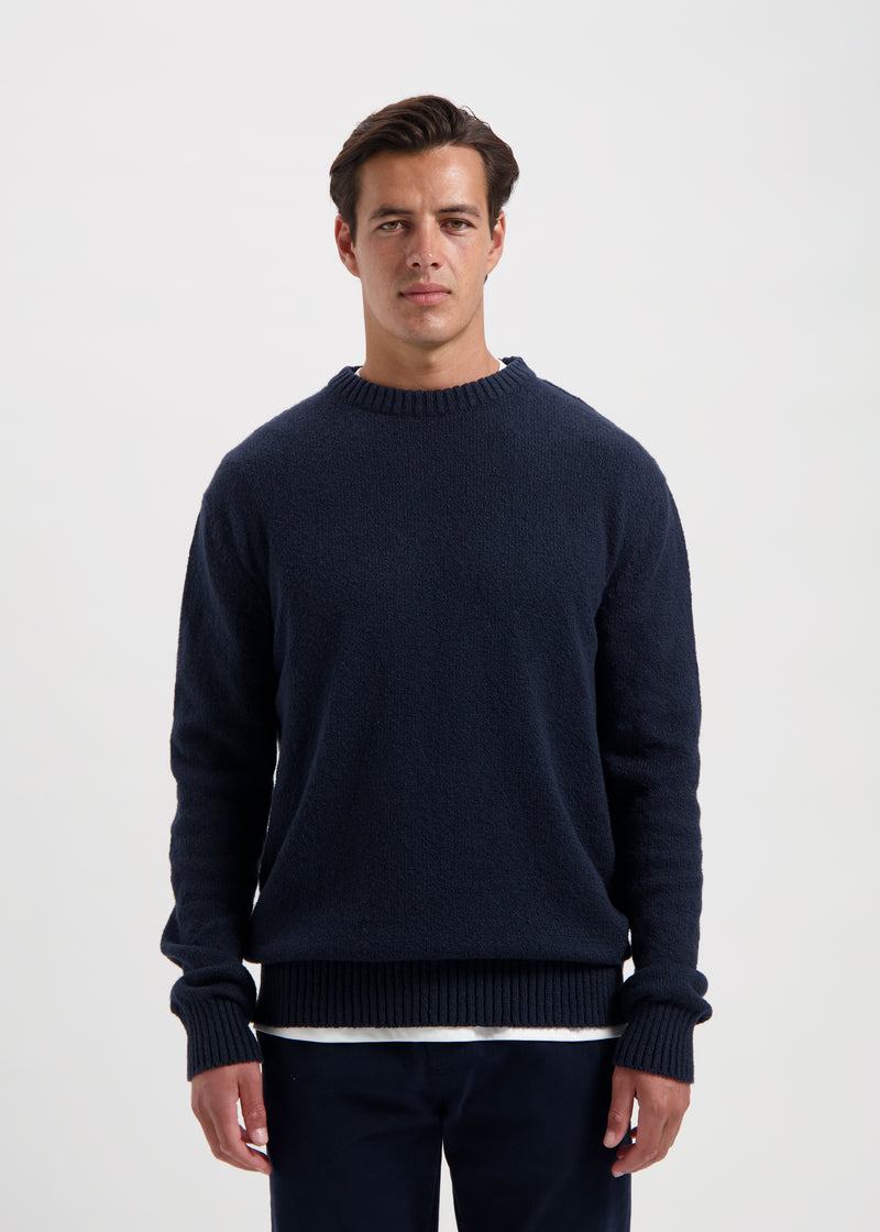 Col rond en tricot de qualité supérieure - Bleu marine