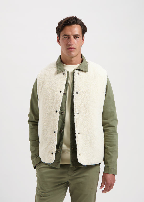 Reversible Teddy Vest - Army Green