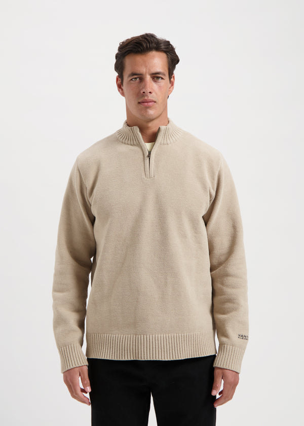 Clean Half Zip Knit - Stone Beige