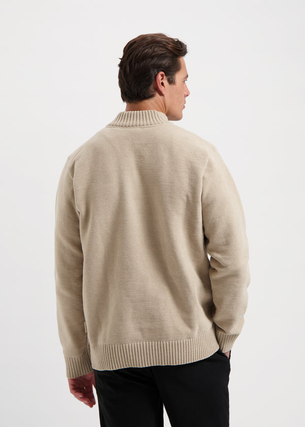 Clean Half Zip Knit - Stone Beige