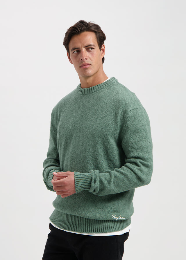 Col rond en tricot de qualité supérieure - Vert ardoise