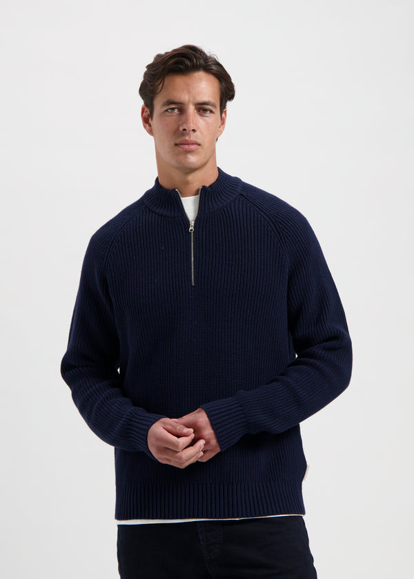 Heavy Knit Half Zip - Navy Blue