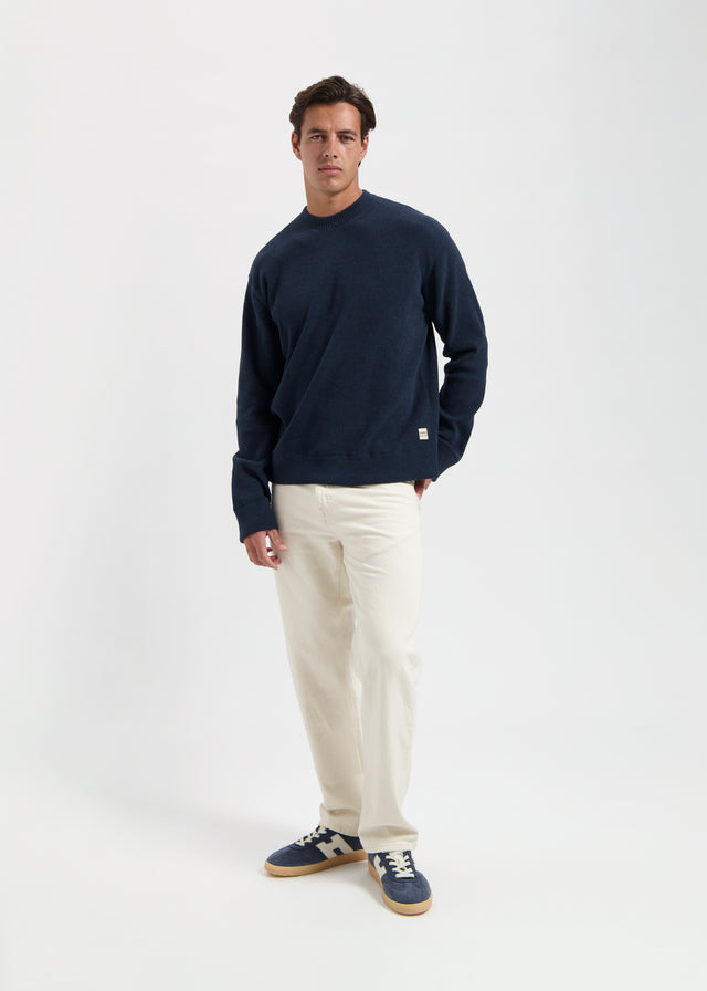 Pull ras du cou en maille structurée - Bleu marine 