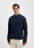 Pull ras du cou en maille structurée - Bleu marine 