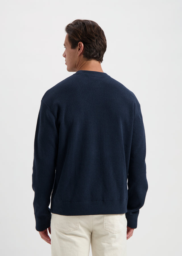 Pull ras du cou en maille structurée - Bleu marine 