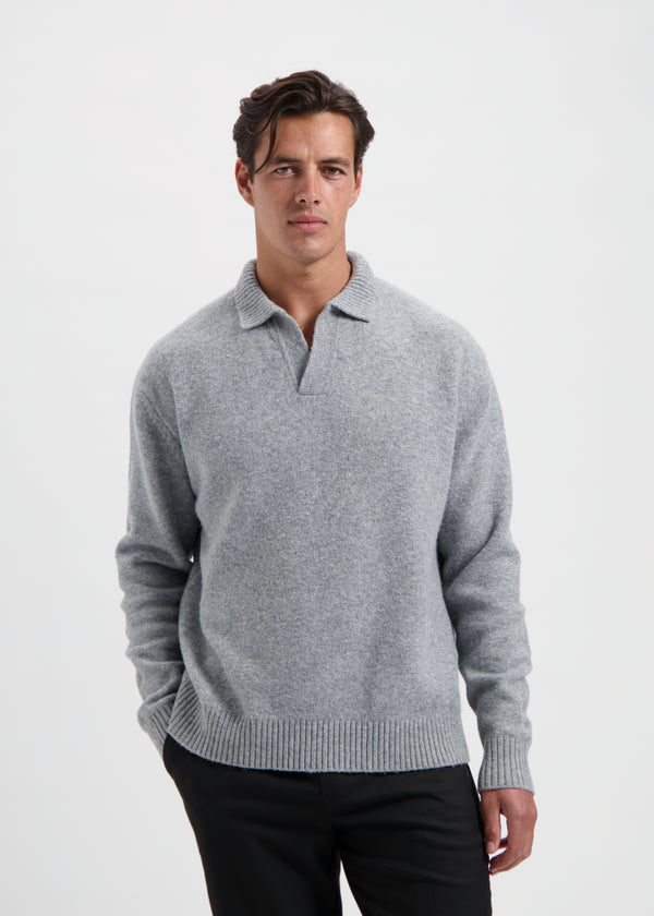 Heavy Knit Polo - Grey Melee