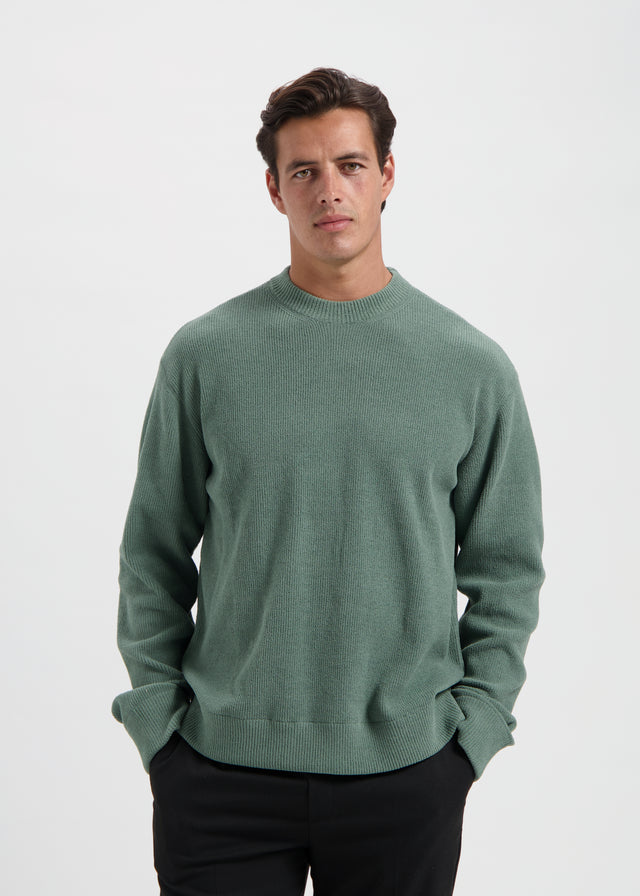 Strickpullover mit Rundhalsausschnitt – Schiefergrün