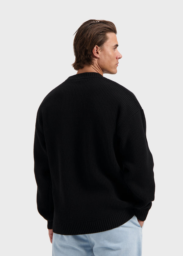 Heavy Waffle Crewneck - Black