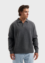 Heavy Knit Polo - Stone Grey Melange