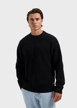 Heavy Waffle Crewneck - Black