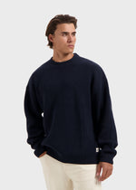 Heavy Waffle Crewneck - Navy Blue