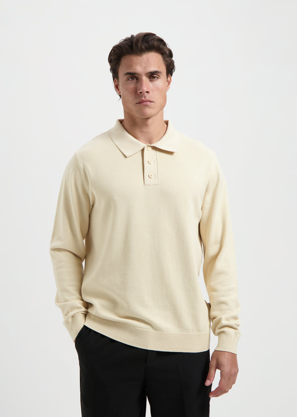 Knitted Polo Longsleeve - Sand