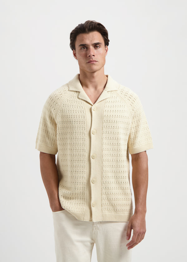 Crochet Knitted Polo Shirt - Sand