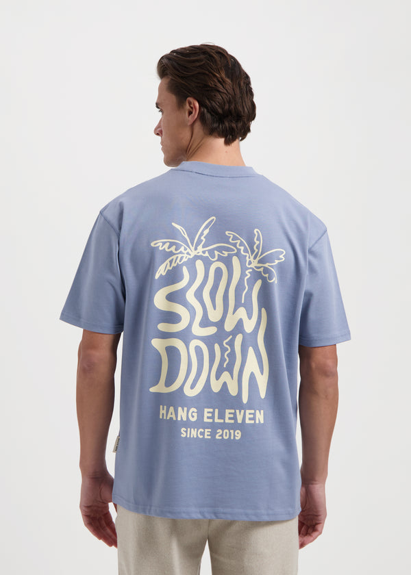 Slow Down Palm Tee - Dusty Blue