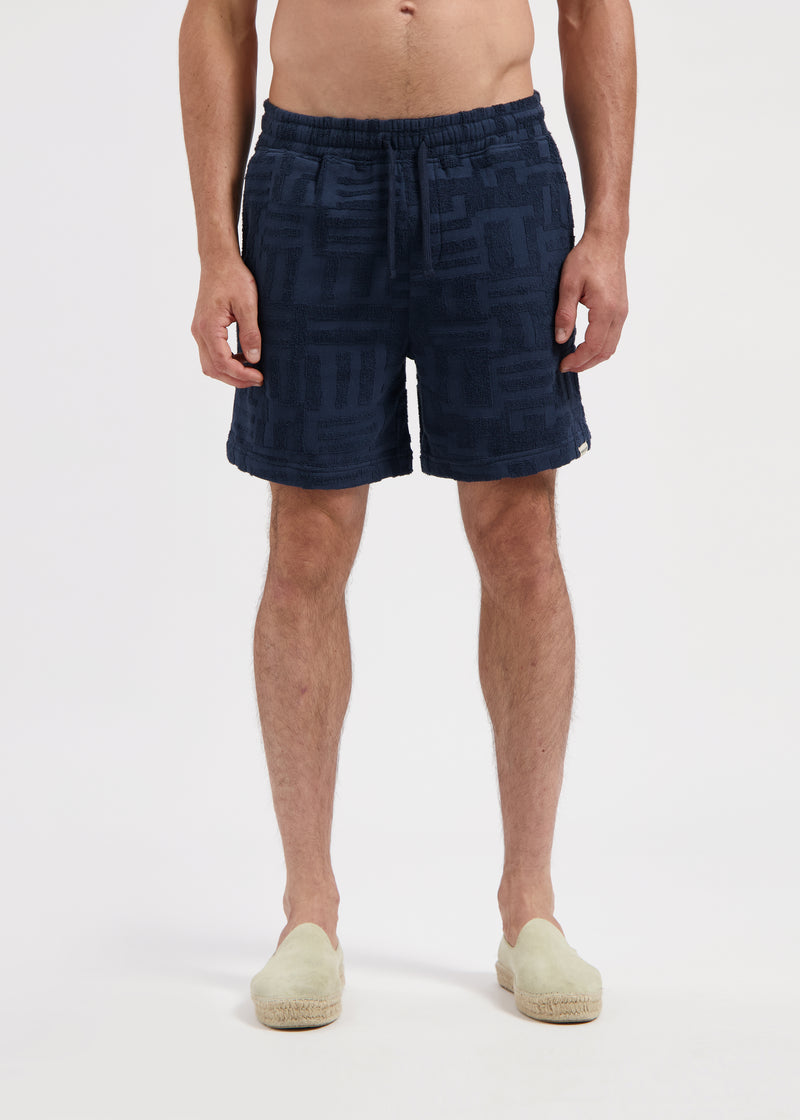 Frottee-Jacquard-Shorts – Marineblau