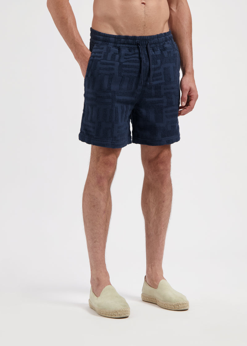Frottee-Jacquard-Shorts – Marineblau