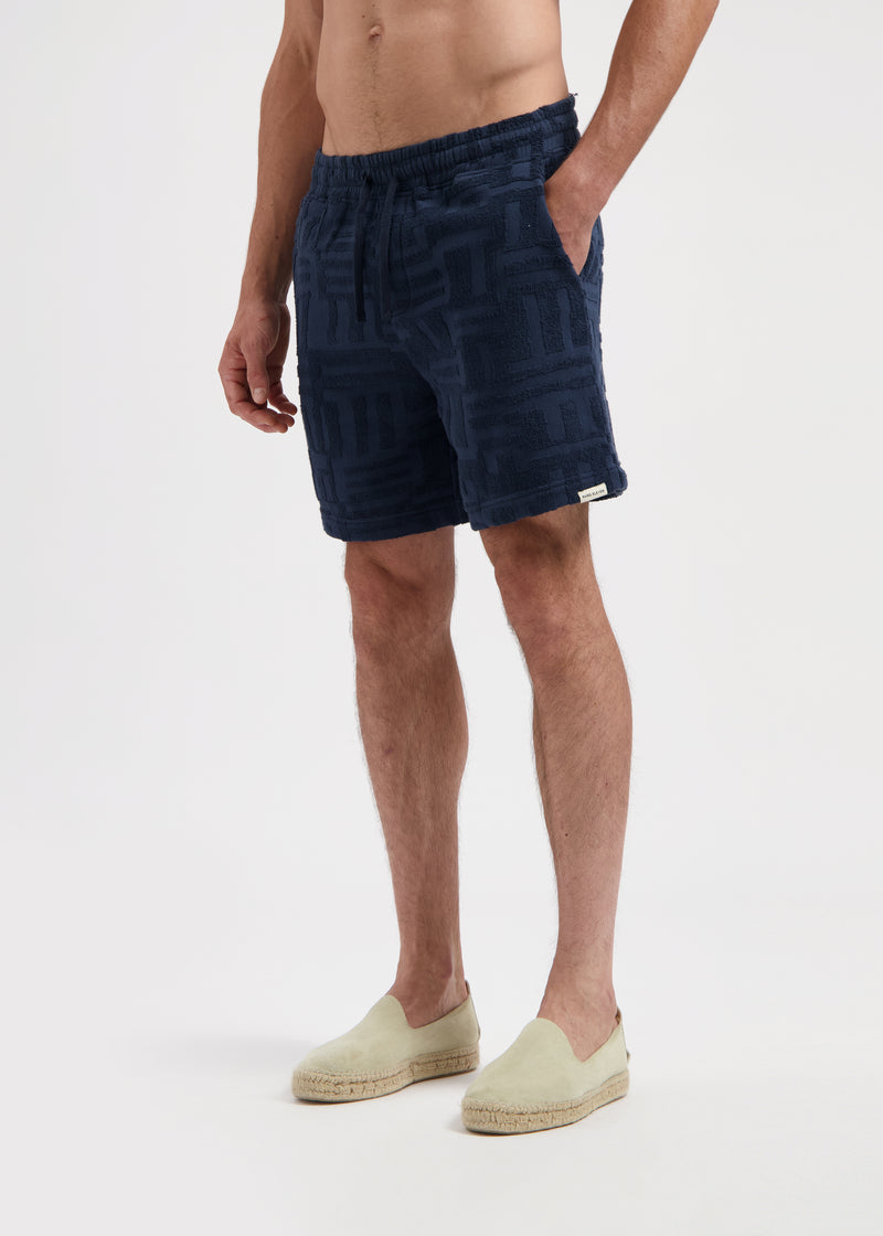 Frottee-Jacquard-Shorts – Marineblau