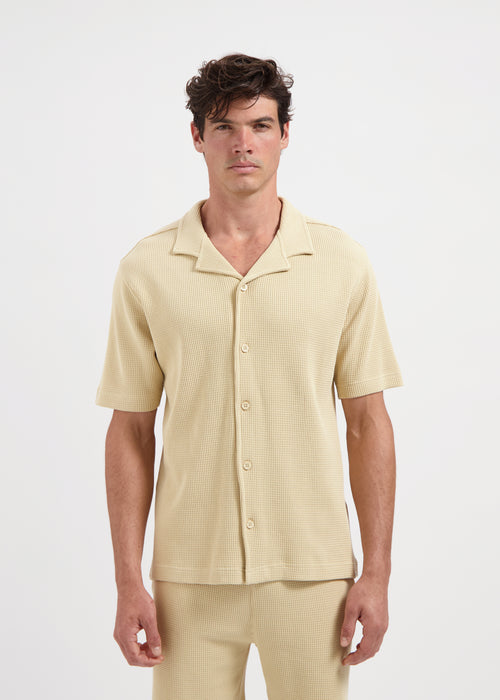 ★DRAW FIT★ Dwell Open Collar Waffle Shirt [BEIGE] MUSINSA | DRAW FIT Dwell Open Cara Waffle Shirt [BEIGE]