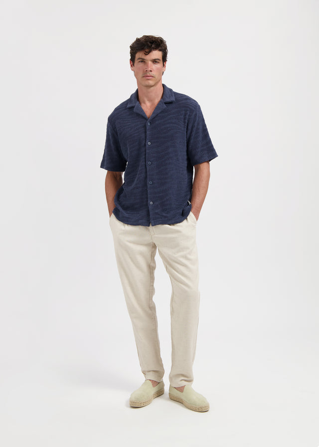 Terry-Jacquard-Hemd – Marineblau