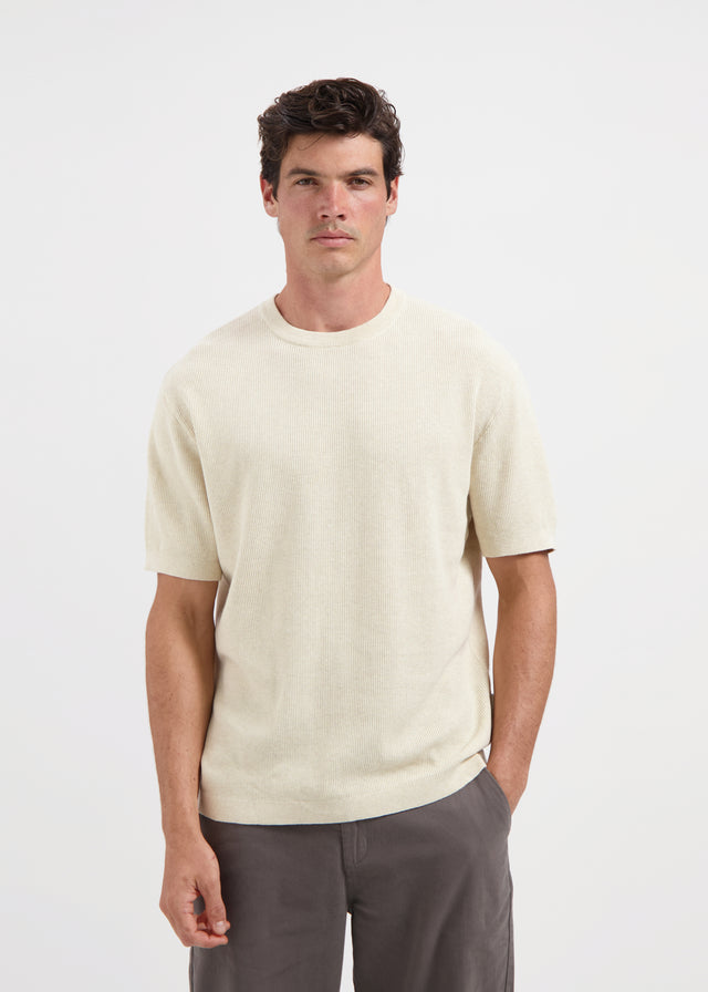Waffelstrick-T-Shirt – Sand