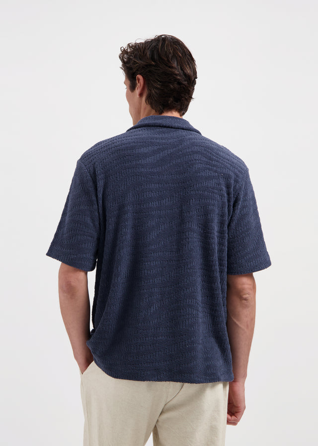 Terry-Jacquard-Hemd – Marineblau