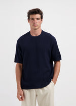Waffle Knitted Tee - Navy Blue