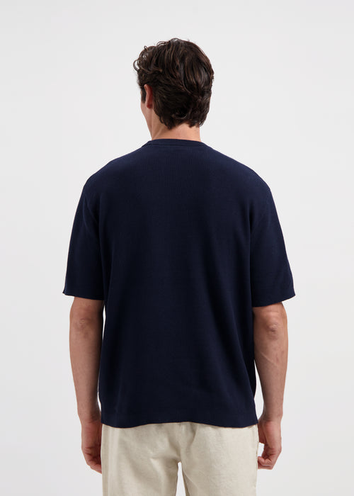 Waffle Knitted Tee - Navy Blue