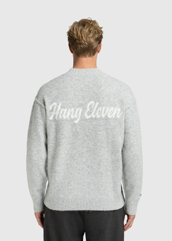 Cozy Brand Knit Crewneck - Grey Melee
