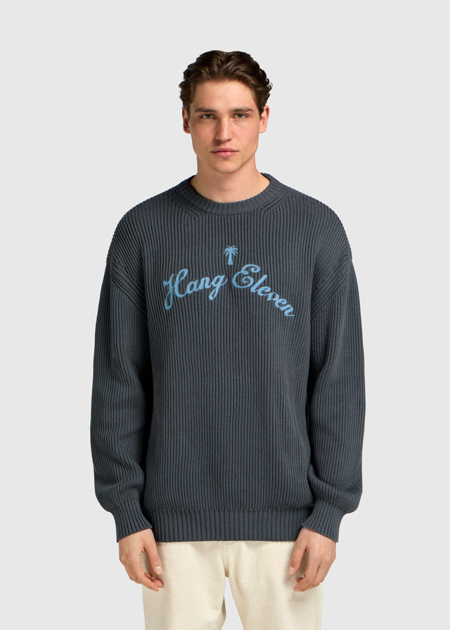 Pull ras du cou en maille avec logo palmier - Bleu moyen