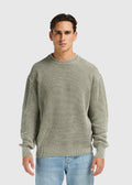 Col rond en tricot délavé - Vert olive