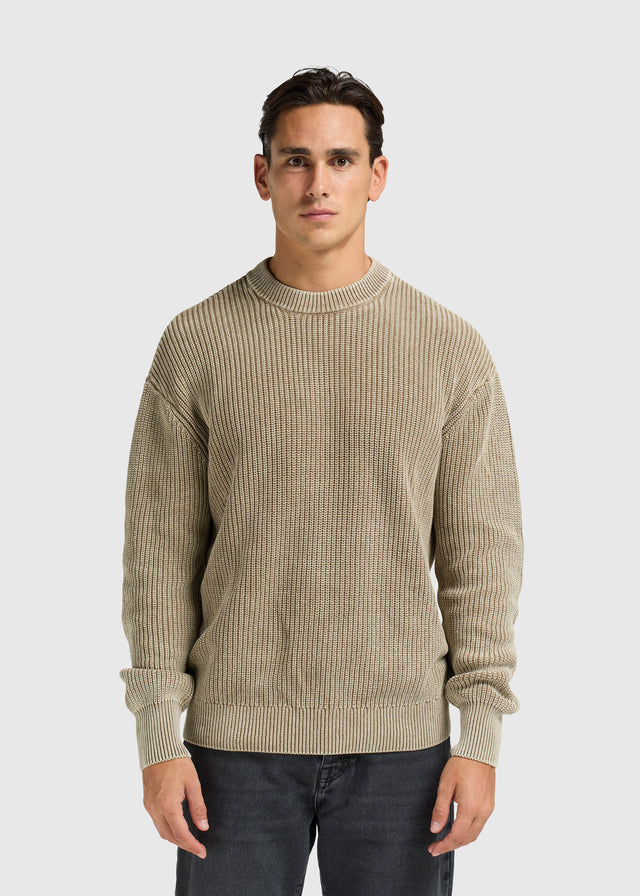 Col rond en tricot délavé - Sable foncé