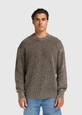 Gewaschener Strickpullover mit Rundhalsausschnitt – Acid-Wash-Optik