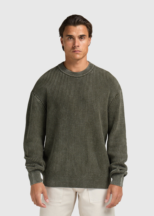 Col rond en tricot lavé - Vert Chimère