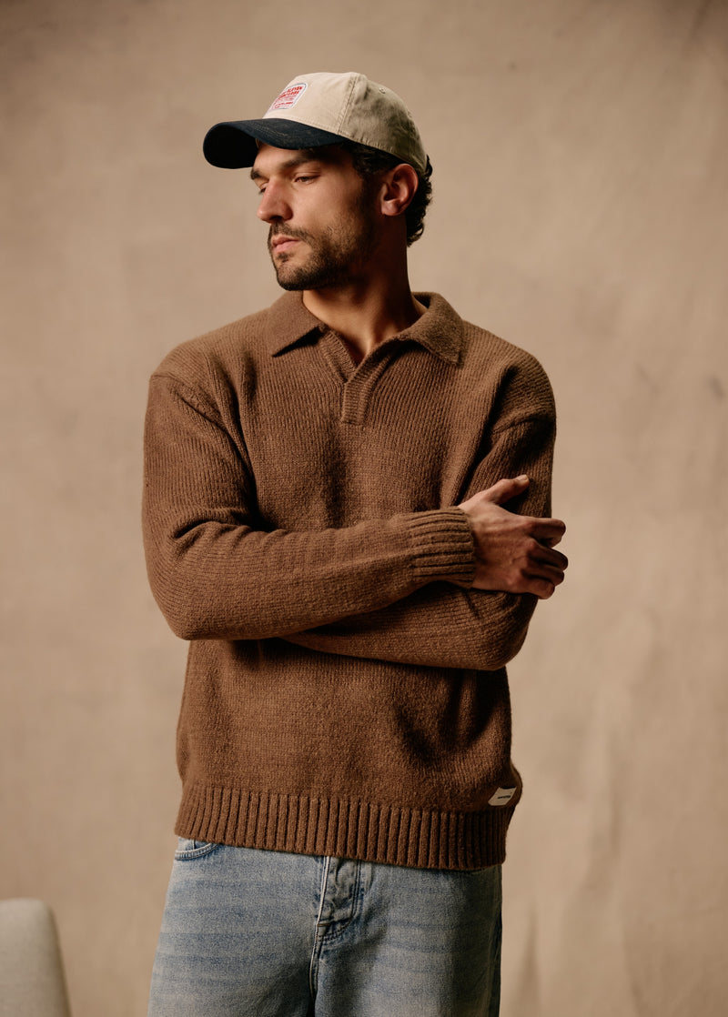 Heavy Knit Polo - Chocolate