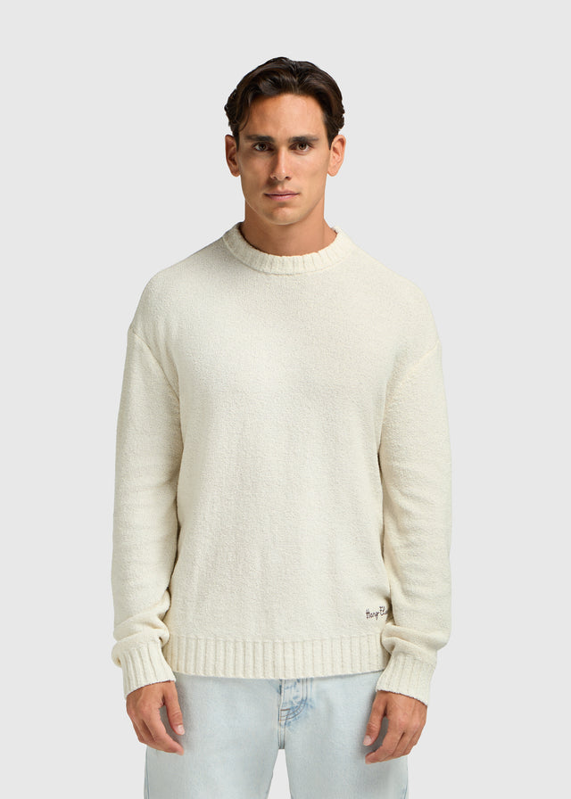 Loop Knit Rundhals-Pullover – Weißer Sand