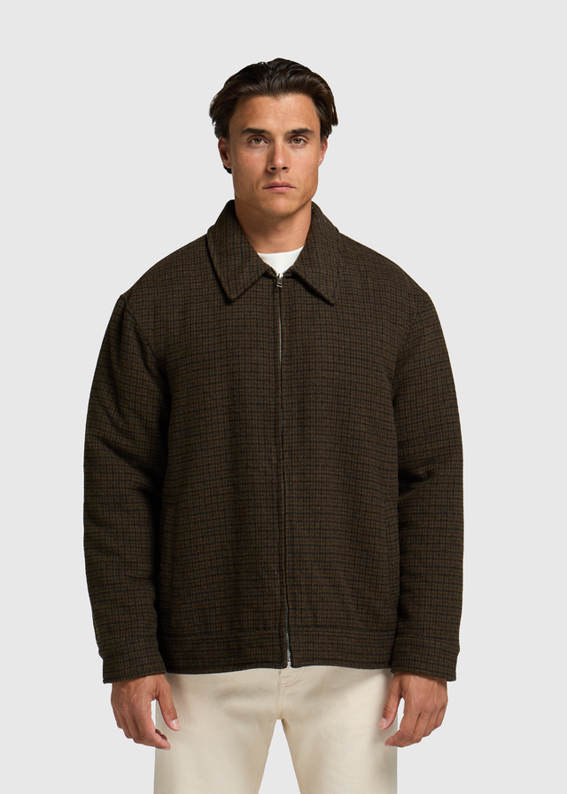 Padded Houndstoot Overshirt - Brown